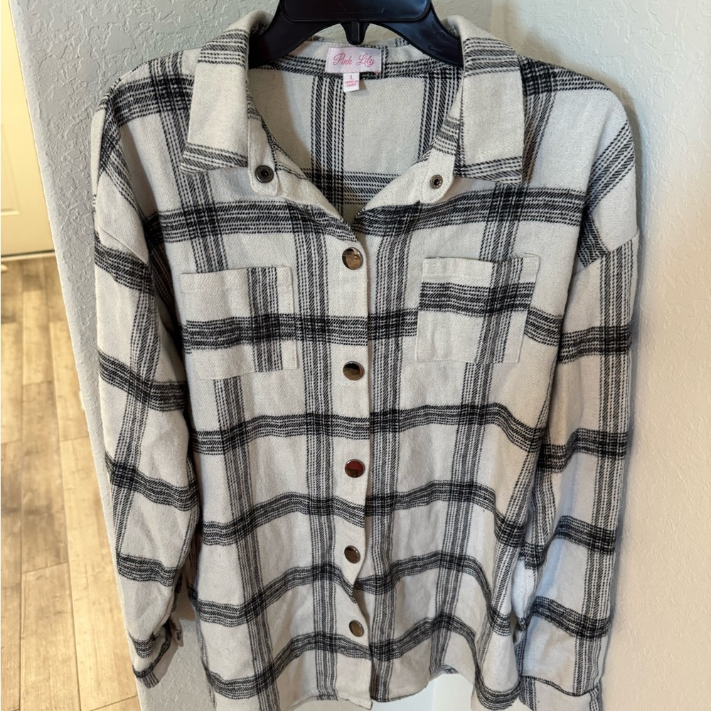 Pink Lily Black and White Checkered Top